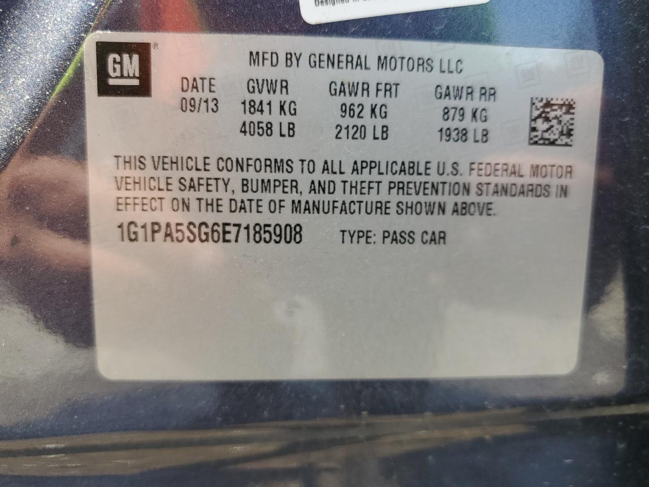 2014 Chevrolet Cruze VIN 1G1PA5SG6E7185908 Copart auction photo, rear end / minor dent/scratches damage thumbnail 12