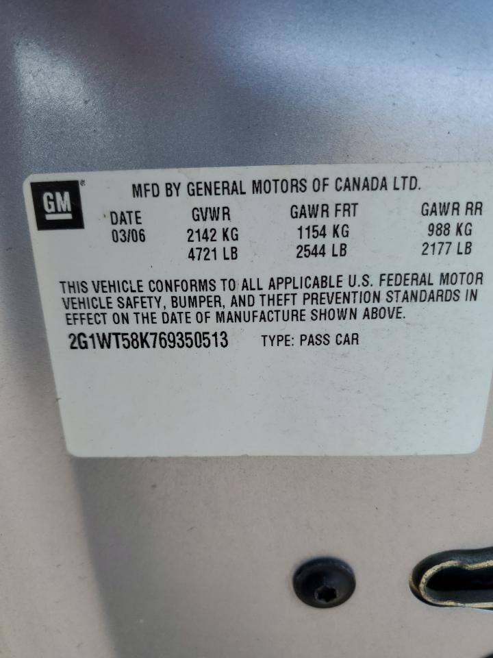 2006 Chevrolet Impala VIN 2G1WT58K769350513 Copart auction photo, rear end damage thumbnail 12