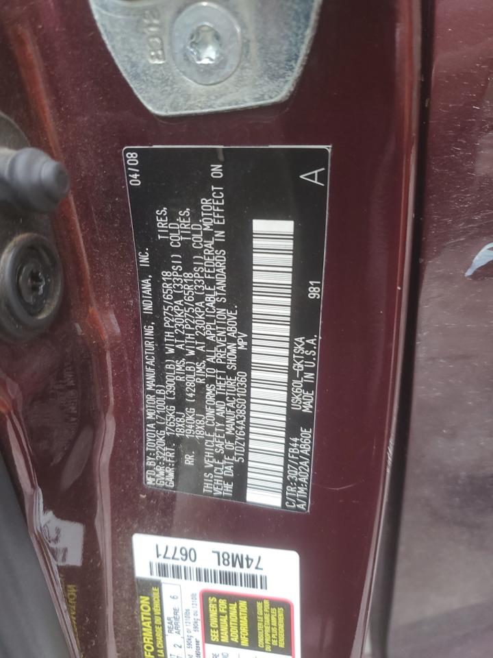 2008 Toyota Sequoia VIN 5TDZY64A38S010360 Copart auction photo, front end damage thumbnail 13