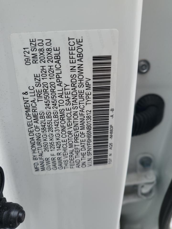 2022 Honda Pilot VIN 5FNYF6H66NB013812 Copart auction photo, front end damage thumbnail 13