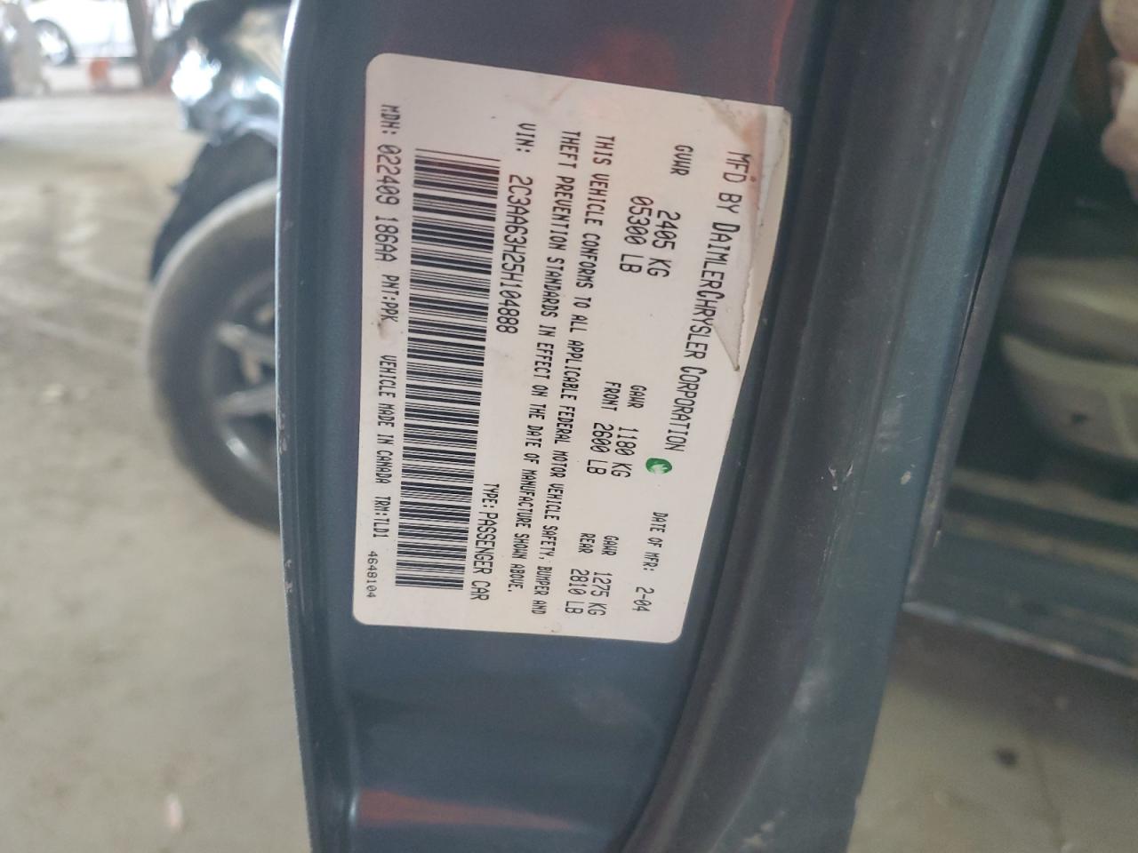 2005 Chrysler 300 VIN 2C3AA63H25H104888 Copart auction photo, front end / rear end damage thumbnail 13