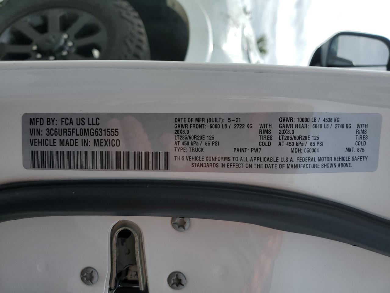2021 RAM 2500 VIN 3C6UR5FL0MG631555 Copart auction photo, all over damage thumbnail 14