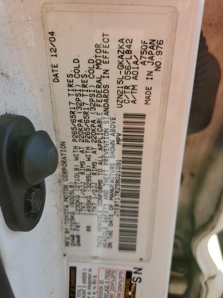 2005 Toyota 4Runner VIN JTEBT17R258021091 Copart auction photo, rear end damage thumbnail 13