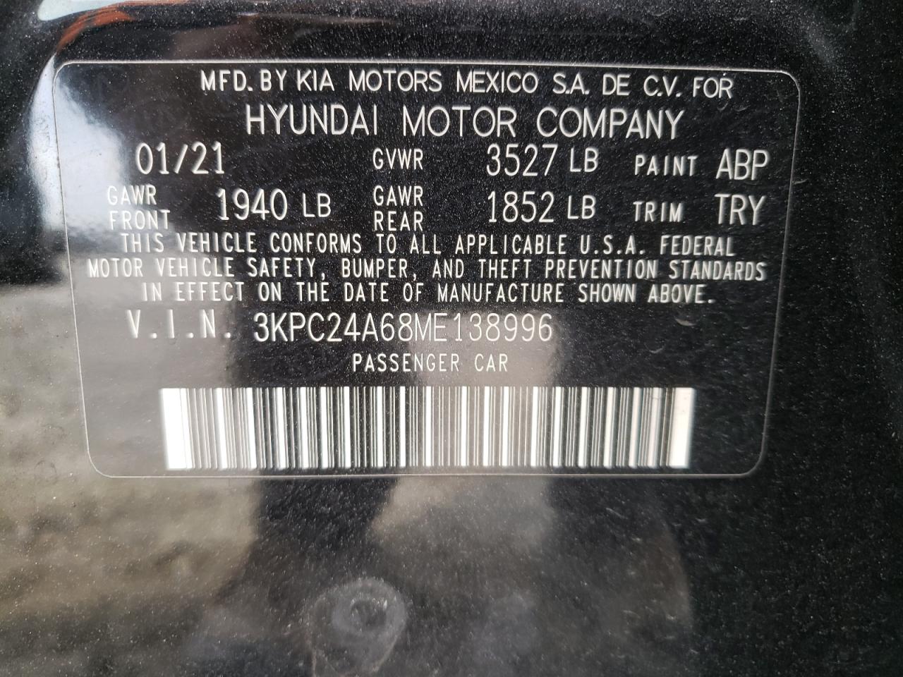 2021 Hyundai Accent VIN 3KPC24A68ME138996 Copart auction photo, all over damage thumbnail 14