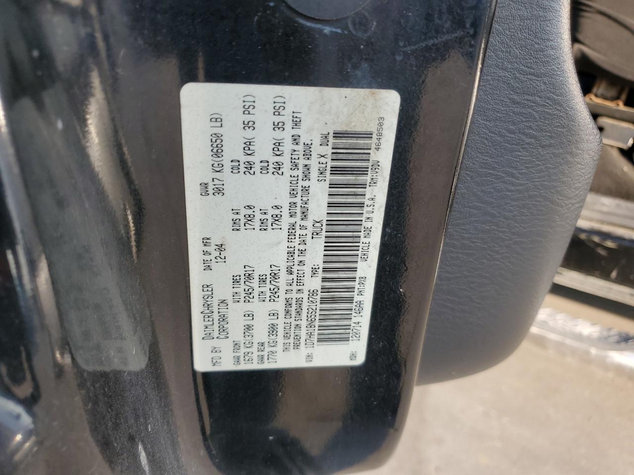 2005 Dodge RAM VIN 1D7HA18N65S210786 Copart auction photo, front end / rear end damage thumbnail 14