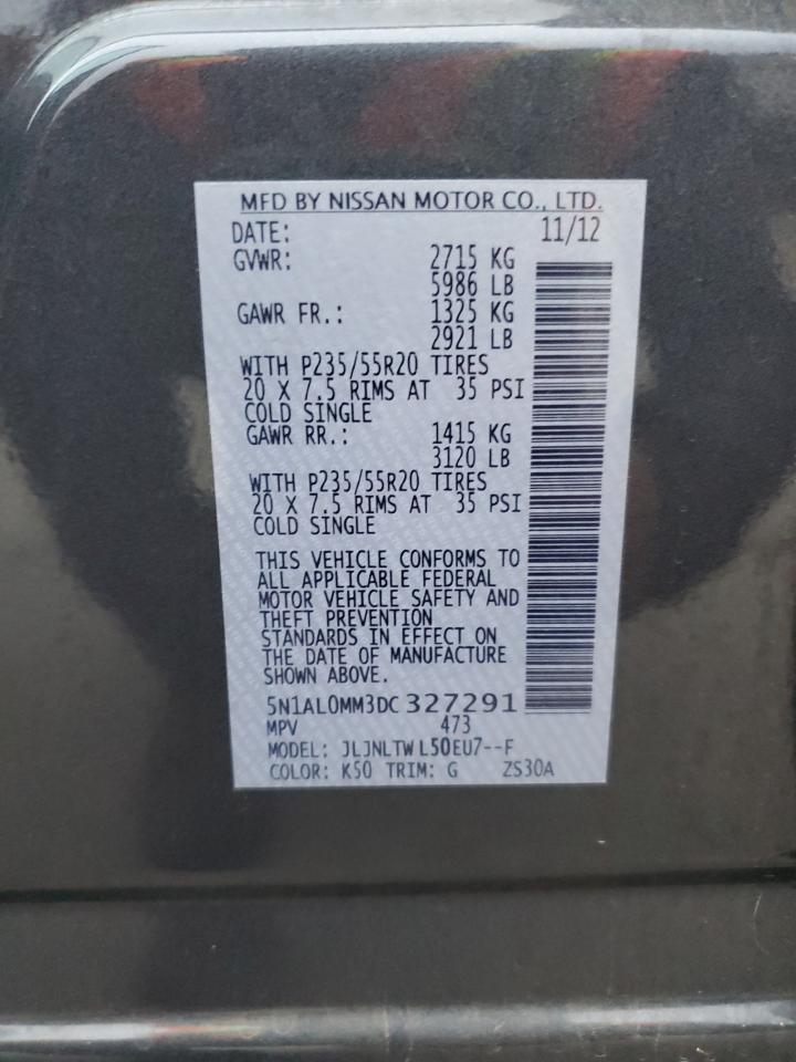 2013 Infiniti JX VIN 5N1AL0MM3DC327291 Copart auction photo, side damage thumbnail 15