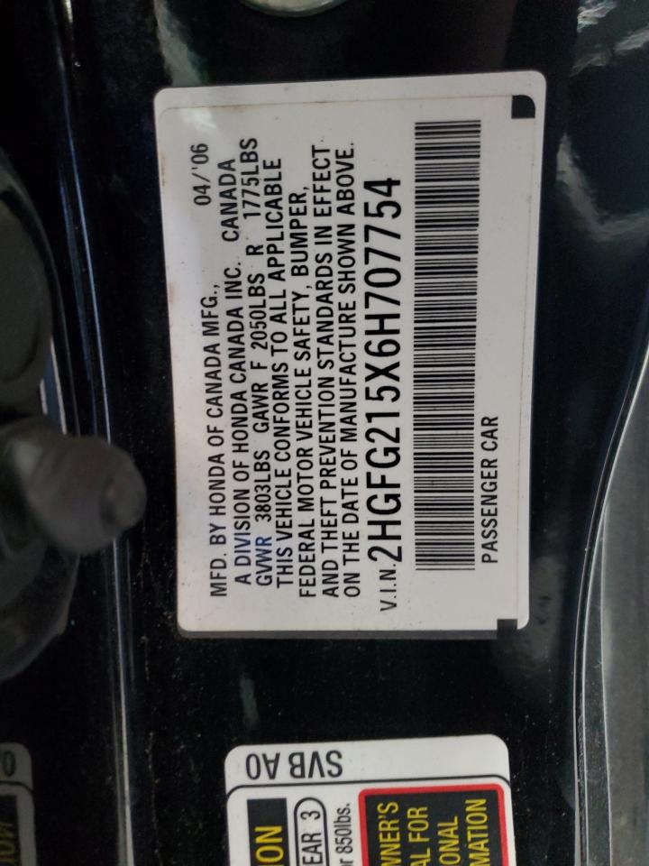 2006 Honda Civic VIN 2HGFG215X6H707754 Copart auction photo, front end / side damage thumbnail 14