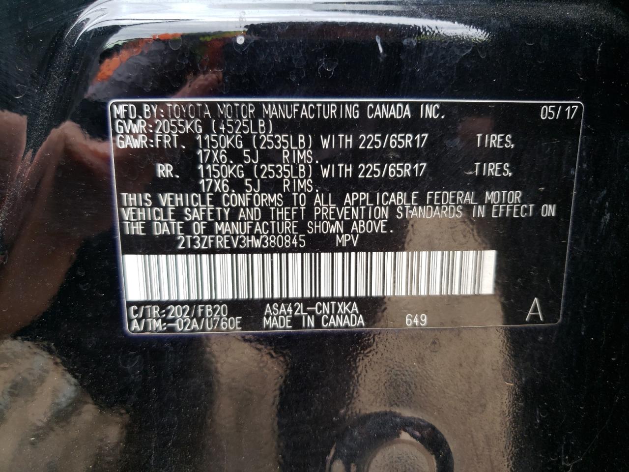 2017 Toyota RAV 4 VIN 2T3ZFREV3HW380845 Copart auction photo, side / rear end damage thumbnail 13
