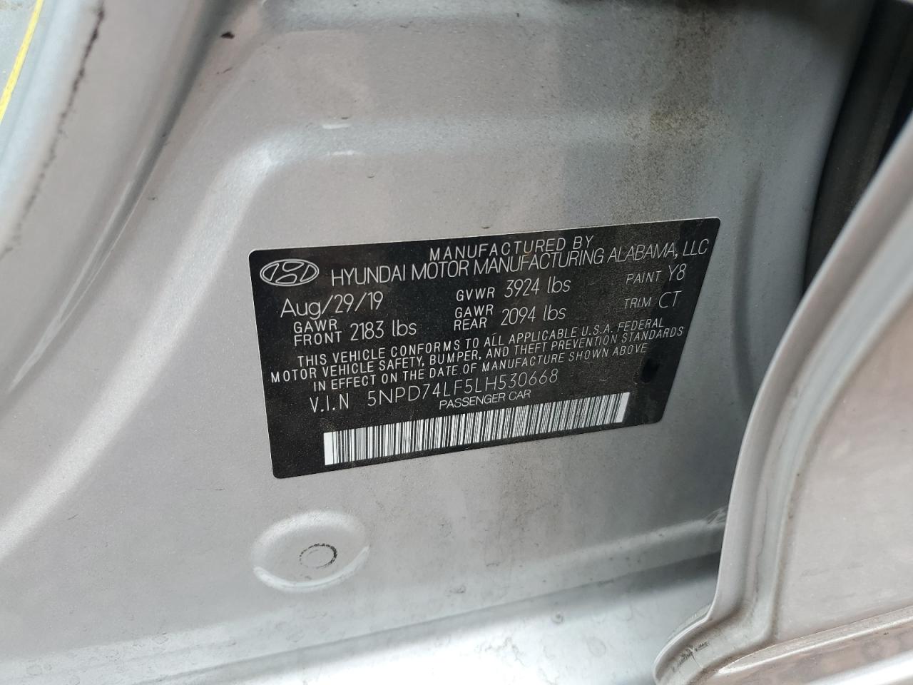 2020 Hyundai Elantra VIN 5NPD74LF5LH530668 Copart auction photo, rear end damage thumbnail 12