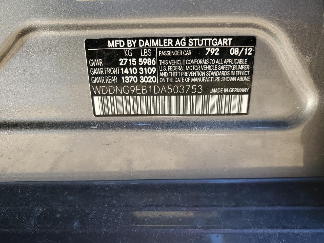 2013 Mercedes-Benz S-klasse VIN WDDNG9EB1DA503753 Copart auction photo, front end damage thumbnail 12