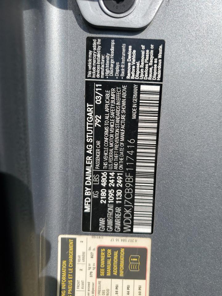 2011 Mercedes-Benz E-klasse VIN WDDKJ7CB9BF117416 Copart auction photo, front end damage thumbnail 14
