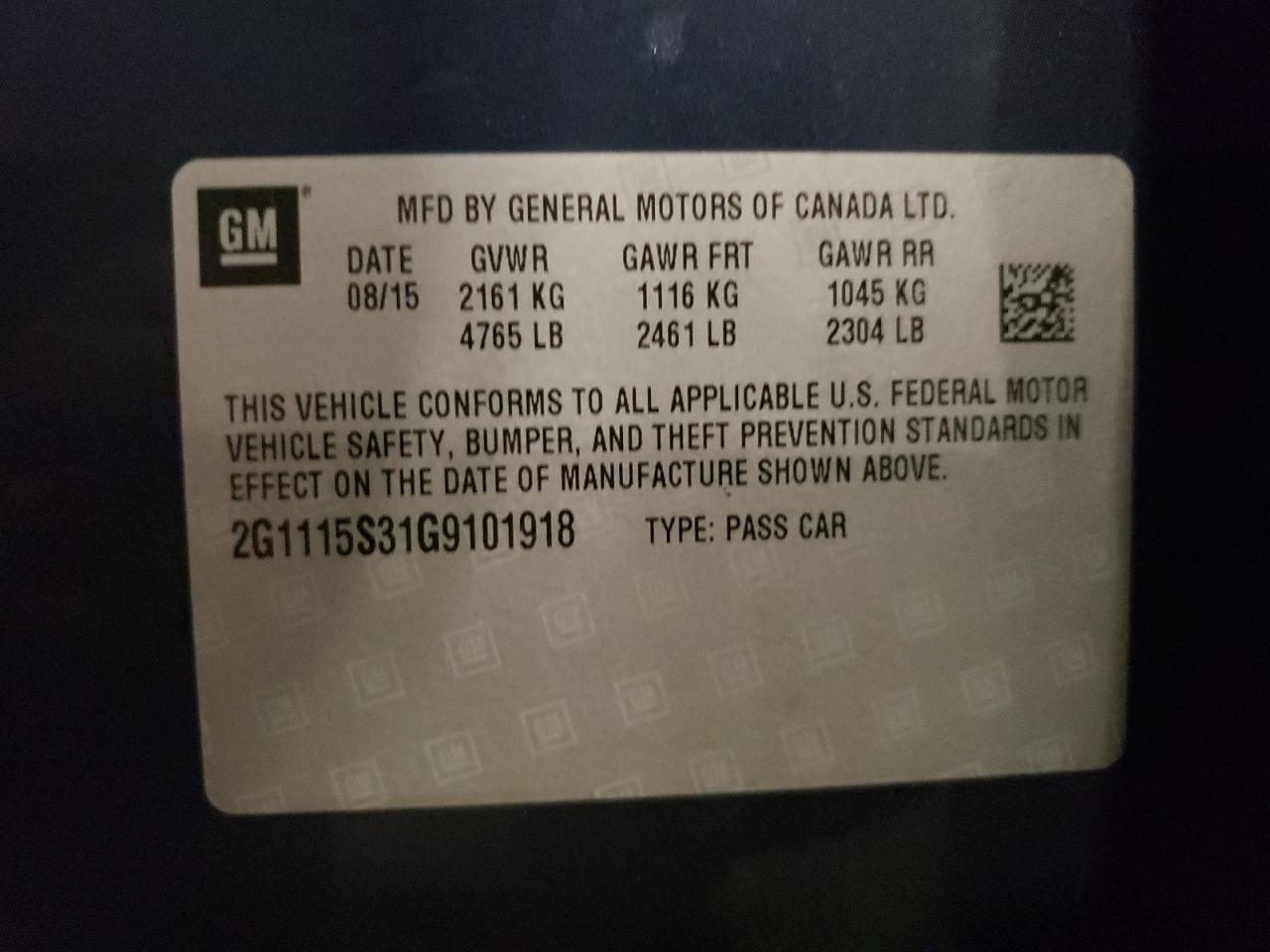 2016 Chevrolet Impala VIN 2G1115S31G9101918 Copart auction photo, side damage thumbnail 12