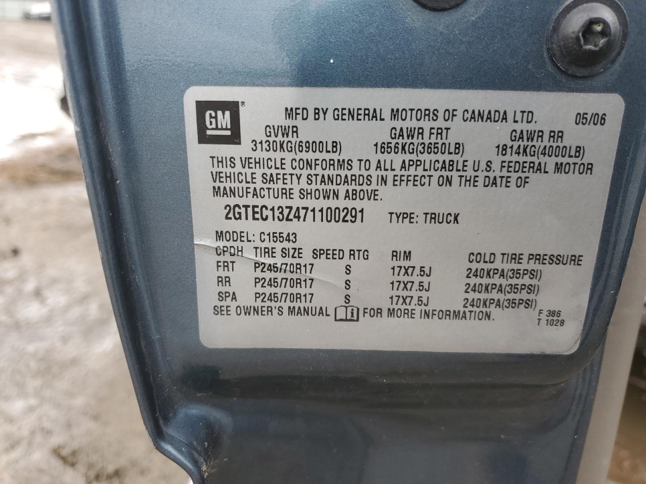 2007 GMC Sierra VIN 2GTEC13Z471100291 Copart auction photo, front end / minor dent/scratches damage thumbnail 14