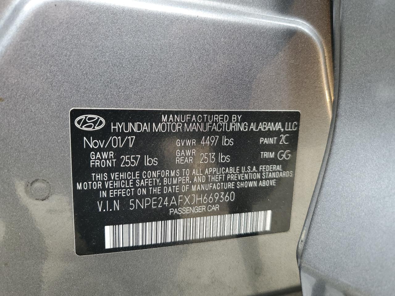 2018 Hyundai Sonata VIN 5NPE24AFXJH669360 Copart auction photo, front end / rear end damage thumbnail 12