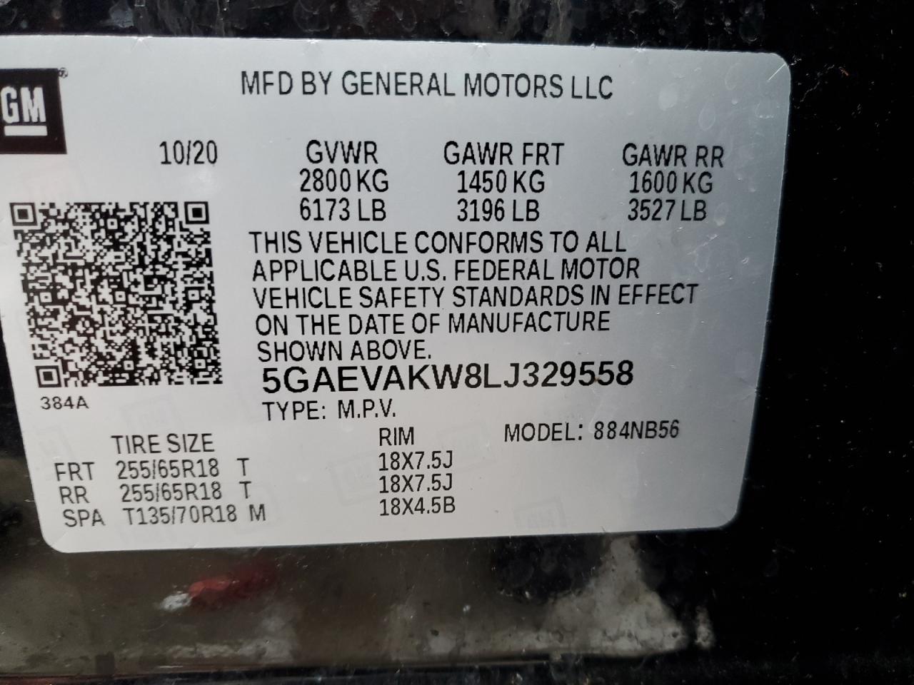 2020 Buick Enclave VIN 5GAEVAKW8LJ329558 Copart auction photo, rear end damage thumbnail 13