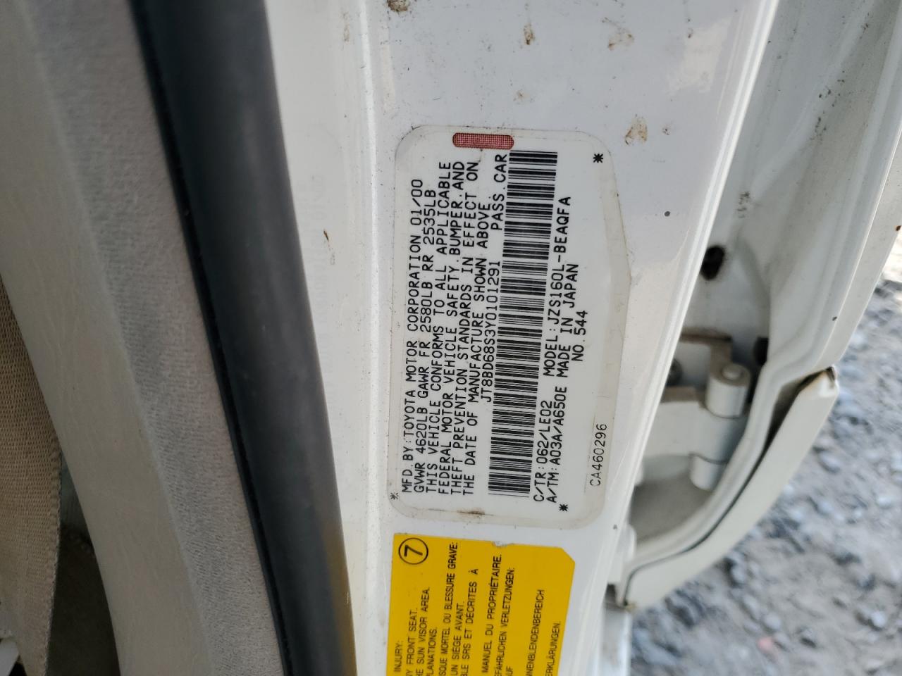 2000 Lexus GS 300 VIN JT8BD68S3Y0101291 Copart auction photo, front end / side damage thumbnail 12