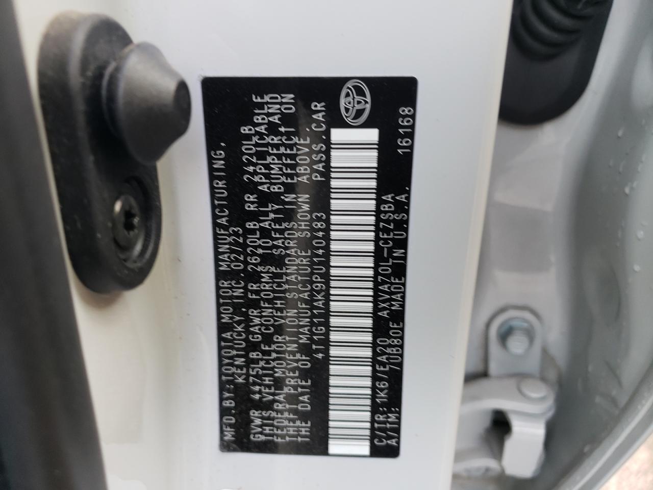 2023 Toyota Camry VIN 4T1G11AK9PU140483 Copart auction photo, front end damage thumbnail 12