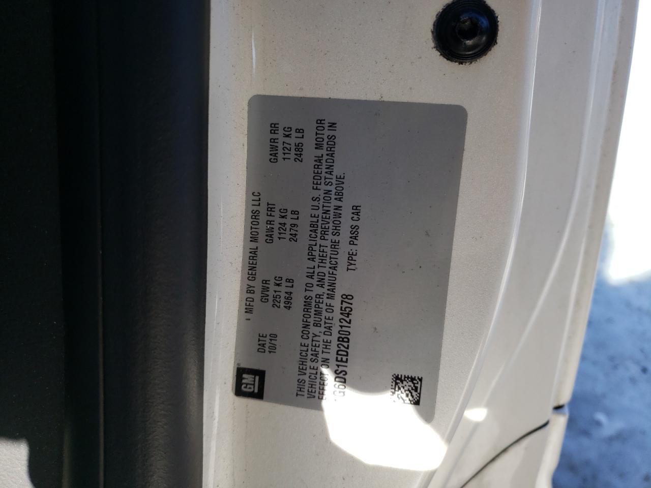2011 Cadillac CTS VIN 1G6DS1ED2B0124578 Copart auction photo, side / front end damage thumbnail 12