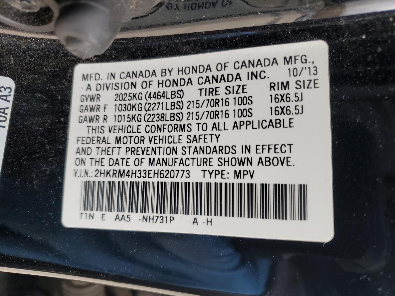2014 Honda CR-V VIN 2HKRM4H33EH620773 Copart auction photo, rear end damage thumbnail 14