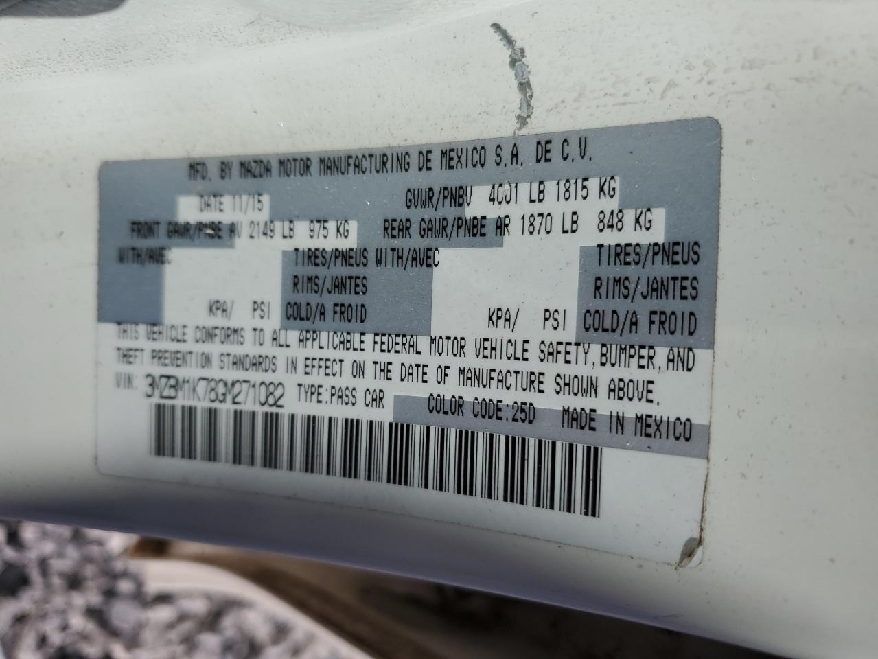 2016 Mazda 3 VIN 3MZBM1K78GM271082 Copart auction photo, all over damage thumbnail 12