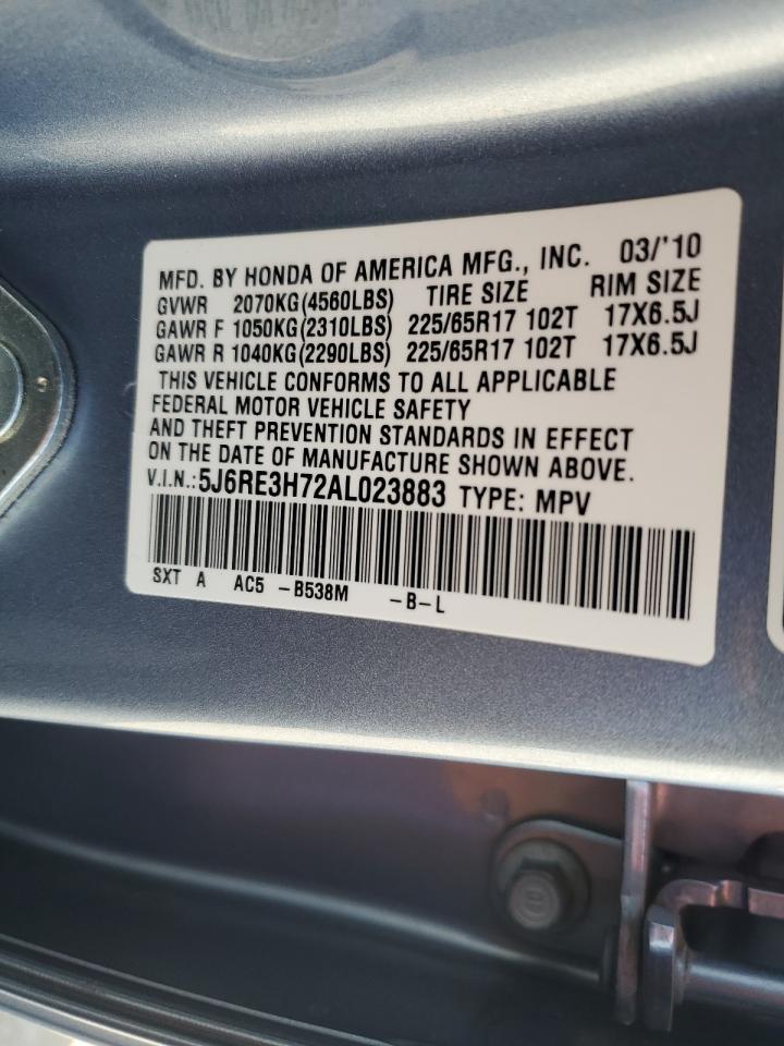 2010 Honda CR-V VIN 5J6RE3H72AL023883 Copart auction photo, rear end / front end damage thumbnail 12