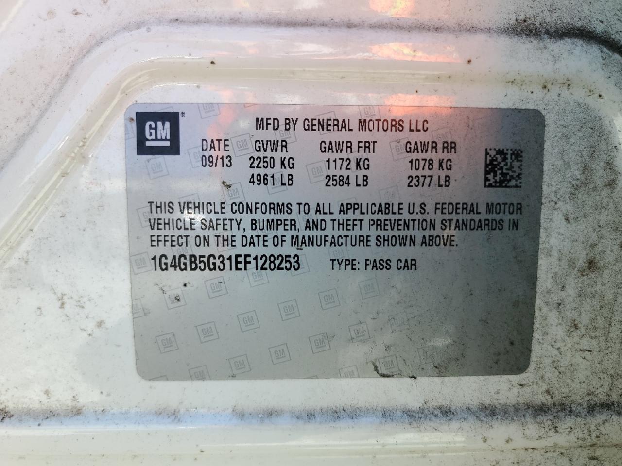 2014 Buick LaCrosse VIN 1G4GB5G31EF128253 Copart auction photo, front end / rear end damage thumbnail 12