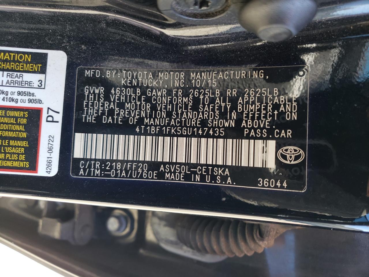 2016 Toyota Camry VIN 4T1BF1FK5GU147435 Copart auction photo, rear end damage thumbnail 12