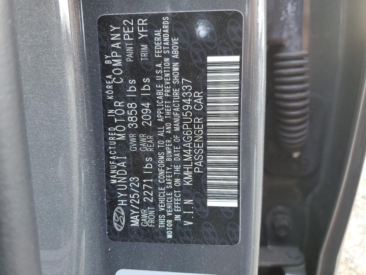 2023 Hyundai Elantra VIN KMHLM4AG6PU594337 Copart auction photo, front end damage thumbnail 12