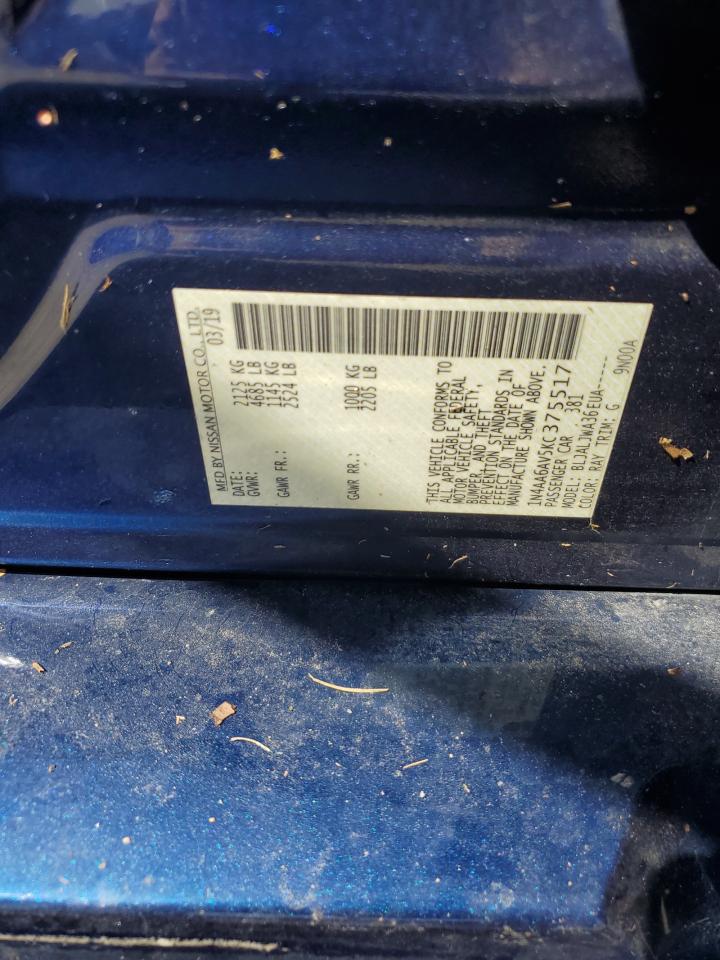 2019 Nissan Maxima VIN 1N4AA6AV5KC375517 Copart auction photo, water/flood damage thumbnail 13