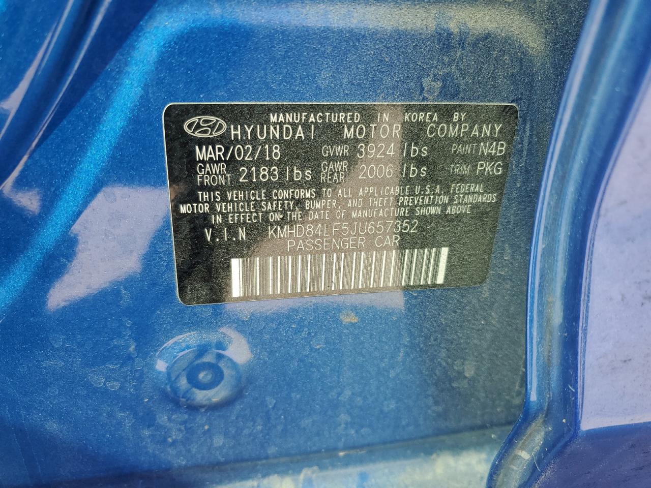 2018 Hyundai Elantra VIN KMHD84LF5JU657352 Copart auction photo, vandalism damage thumbnail 13