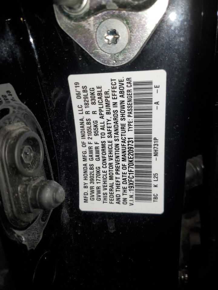 2019 Honda Civic VIN 19XFC1F70KE209731 Copart auction photo, front end / mechanical damage thumbnail 15