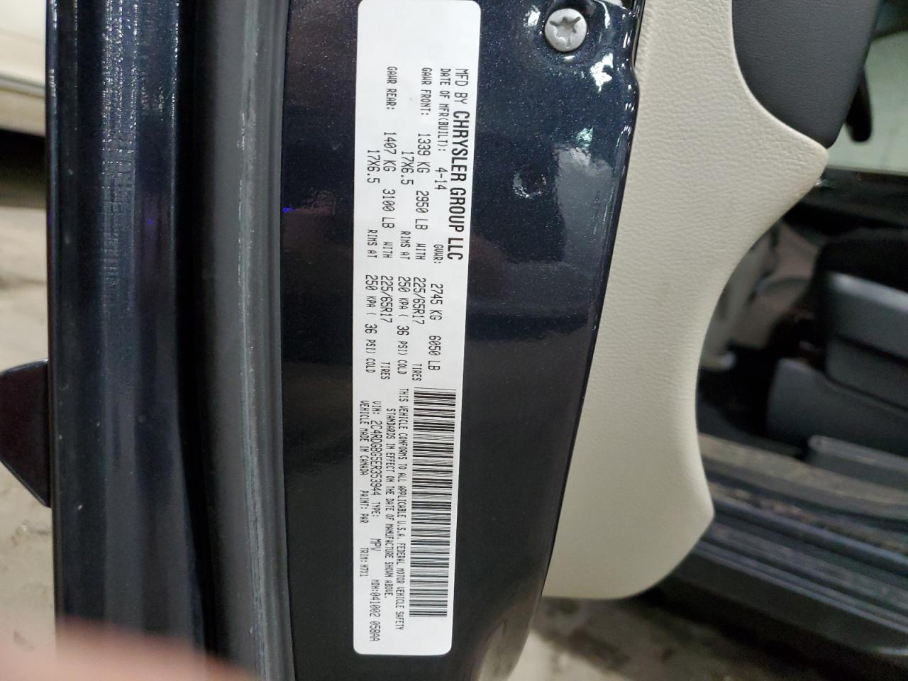 2014 Dodge Caravan VIN 2C4RDGBG5ER353944 Copart auction photo, front end damage thumbnail 15