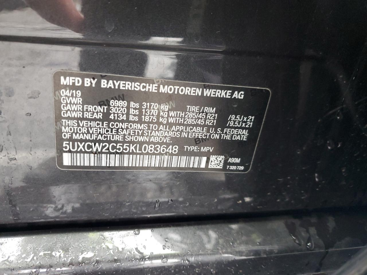 2019 BMW X7 VIN 5UXCW2C55KL083648 Copart auction photo, front end / rear end damage thumbnail 13