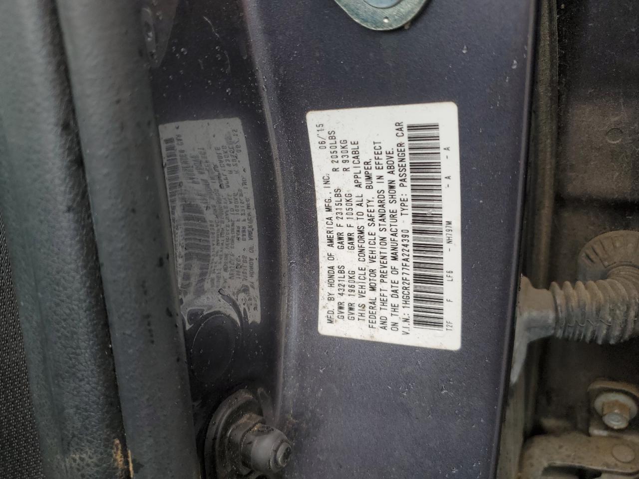 2015 Honda Accord VIN 1HGCR2F77FA224390 Copart auction photo, front end / undercarriage damage thumbnail 12