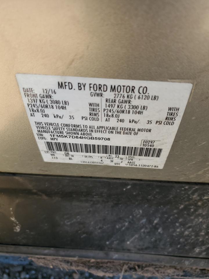 2017 Ford Explorer VIN 1FM5K7D84HGB59708 Copart auction photo, front end damage thumbnail 13