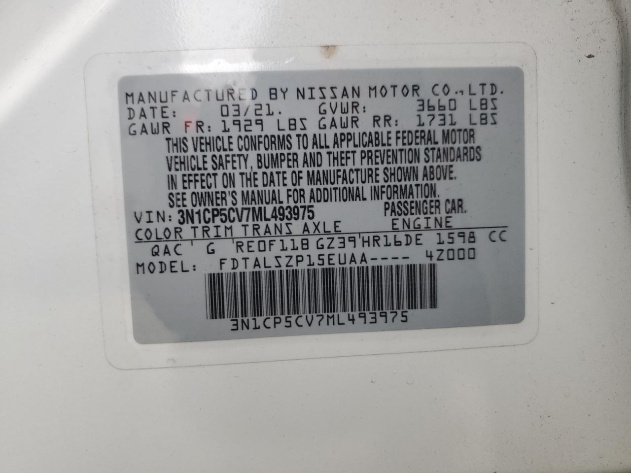 2021 Nissan Kicks VIN 3N1CP5CV7ML493975 Copart auction photo, front end damage thumbnail 12
