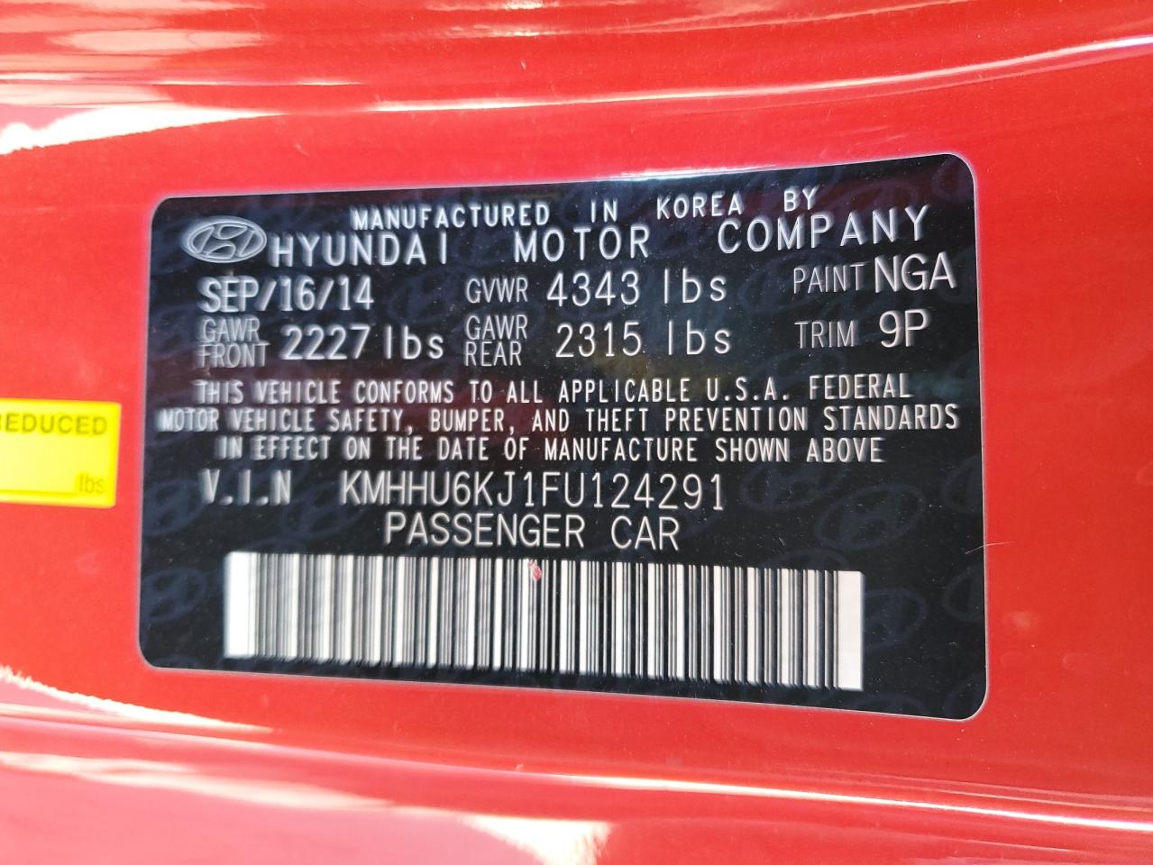 2015 Hyundai Genesis VIN KMHHU6KJ1FU124291 Copart auction photo, all over damage thumbnail 12