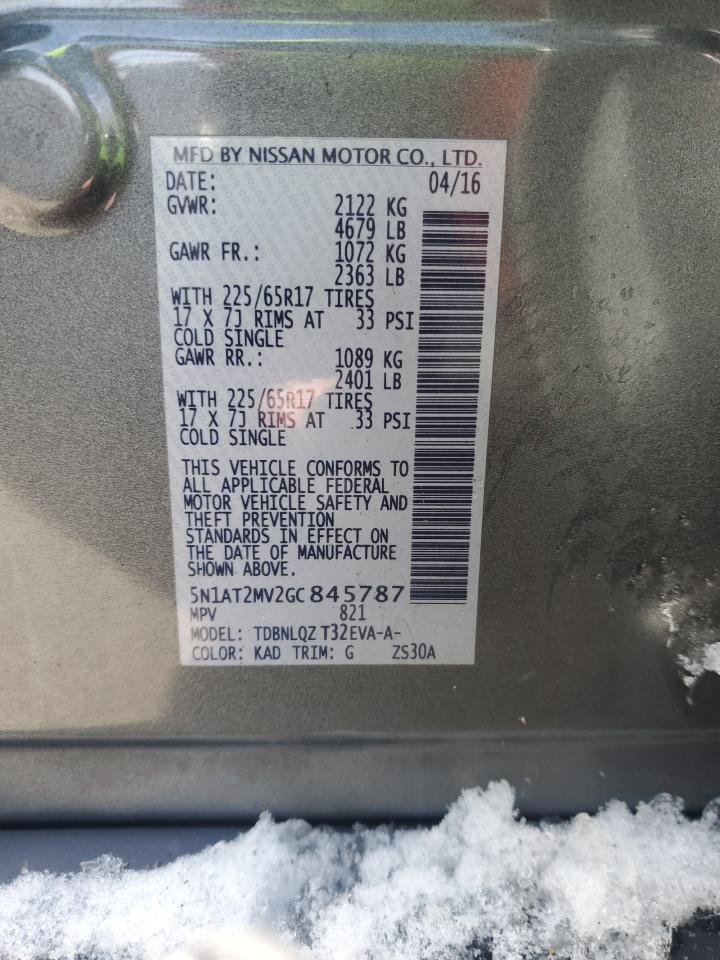 2016 Nissan Rogue VIN 5N1AT2MV2GC845787 Copart auction photo, minor dent/scratches damage thumbnail 13