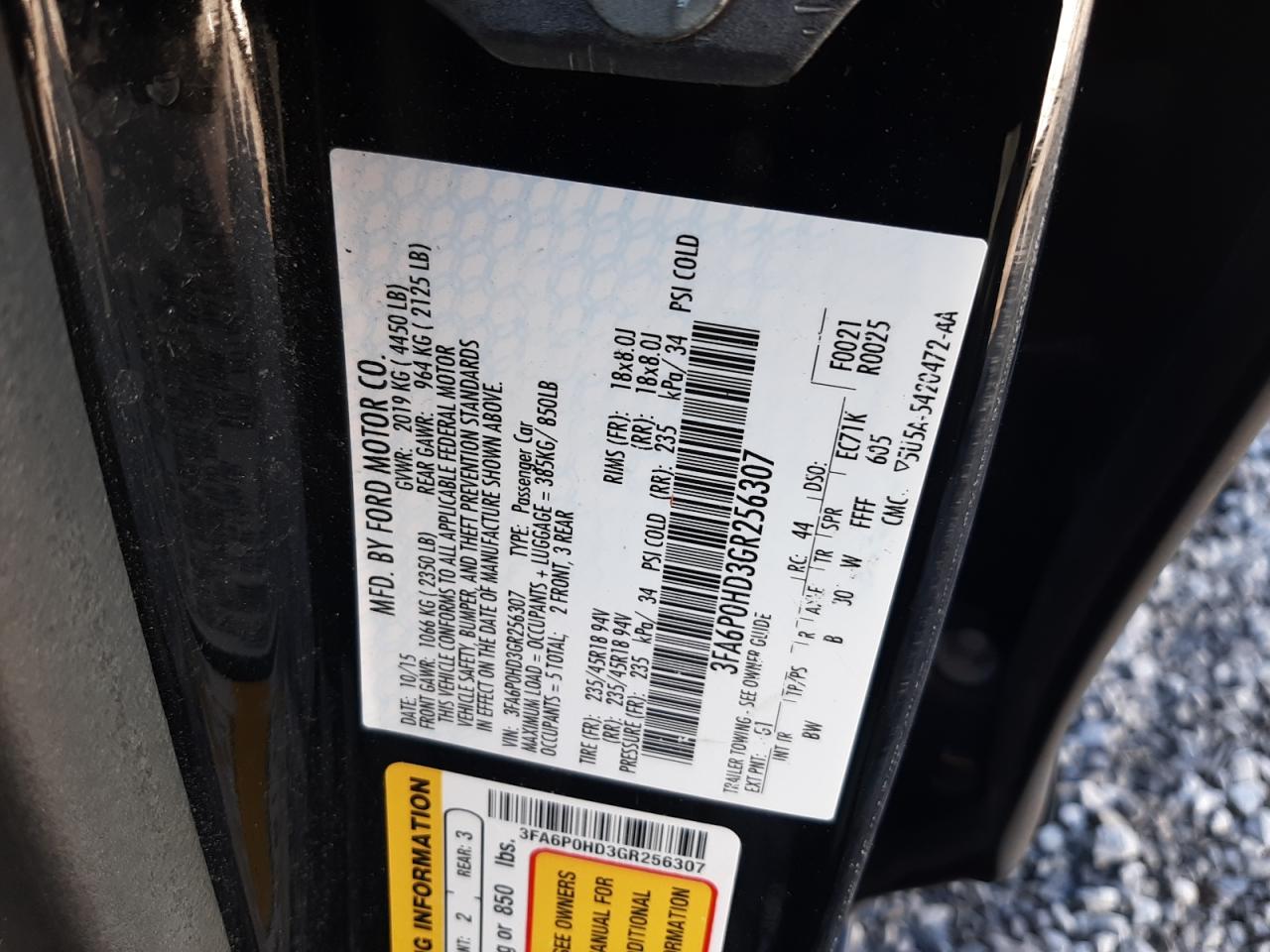 2016 Ford Fusion VIN 3FA6P0HD3GR256307 Copart auction photo, rear end damage thumbnail 13