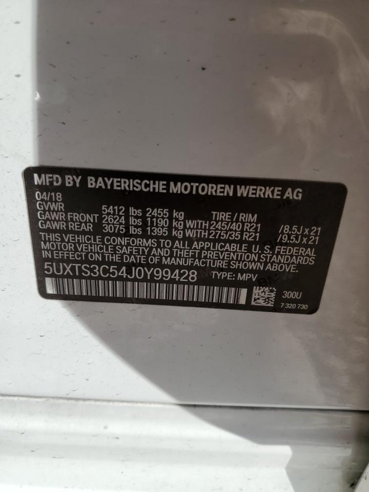 2018 BMW X3 VIN 5UXTS3C54J0Y99428 Copart auction photo, front end / side damage thumbnail 13