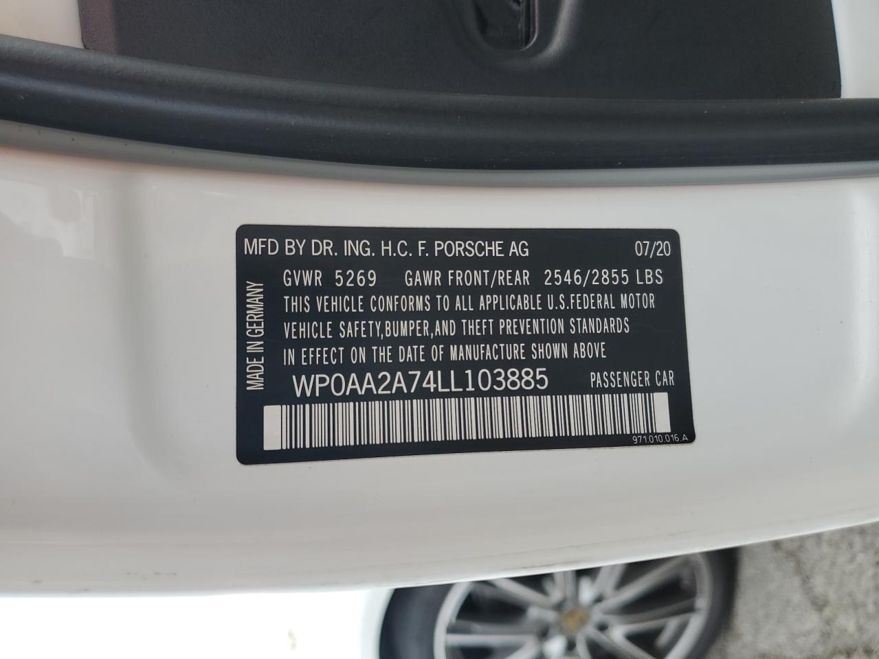 2020 Porsche Panamera VIN WP0AA2A74LL103885 Copart auction photo, mechanical damage thumbnail 14