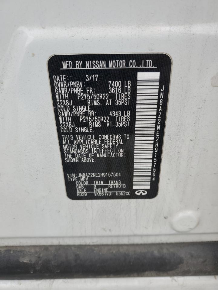 2017 Infiniti QX80 VIN JN8AZ2NE2H9157504 Copart auction photo, front end damage thumbnail 13