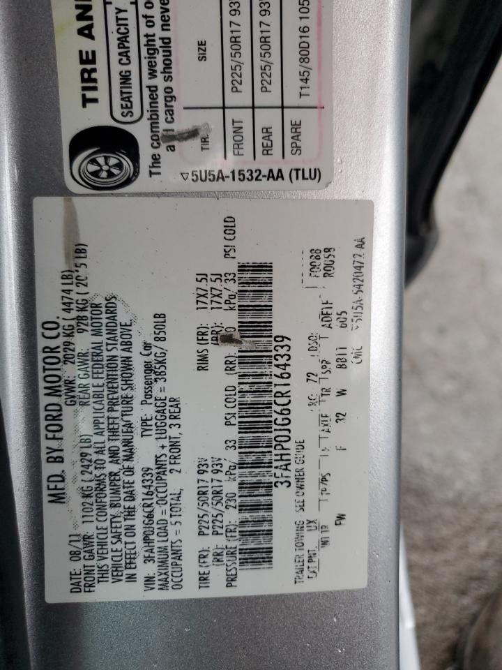 2012 Ford Fusion VIN 3FAHP0JG6CR164339 Copart auction photo, front end damage thumbnail 13