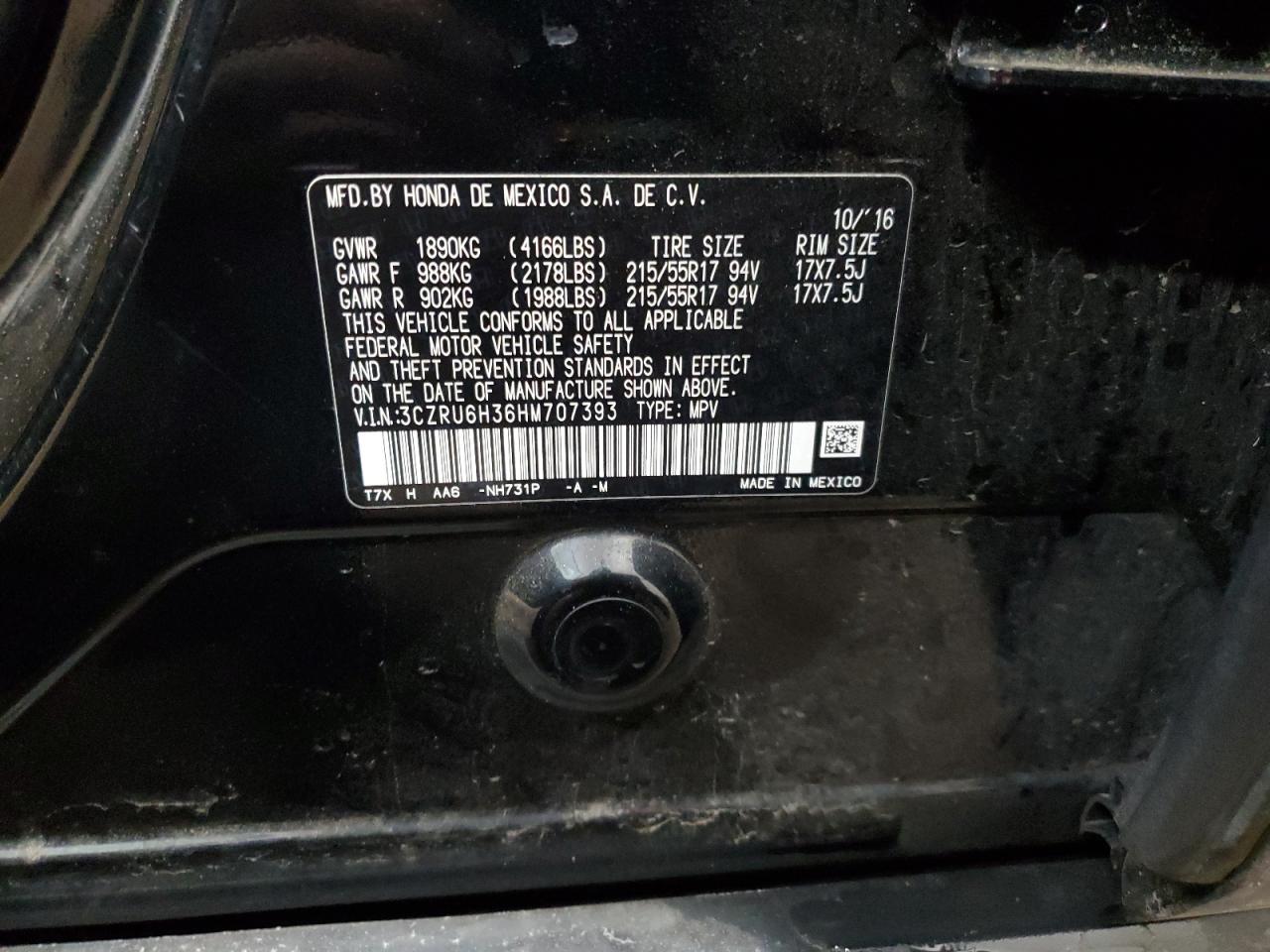 2017 Honda HR-V VIN 3CZRU6H36HM707393 Copart auction photo, front end damage thumbnail 15
