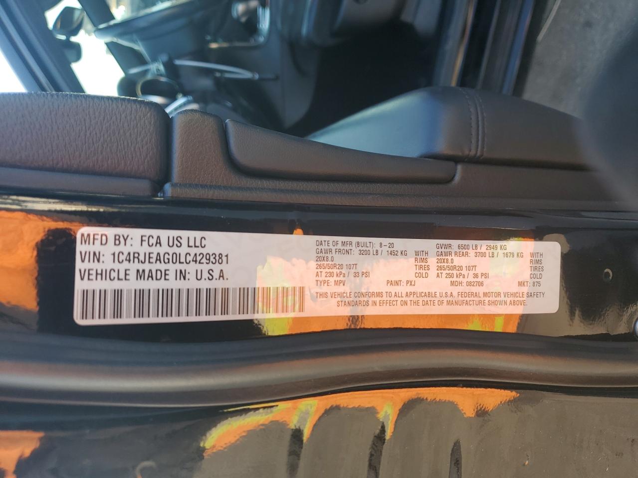2020 Jeep Grand Cherokee VIN 1C4RJEAG0LC429381 Copart auction photo, rear end damage thumbnail 15