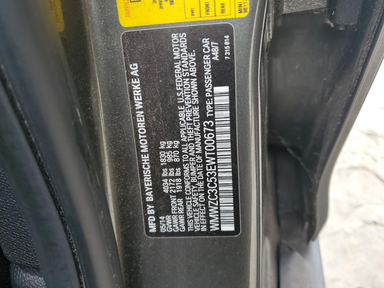 2014 MINI Cooper VIN WMWZC3C53EWT00673 Copart auction photo, front end damage thumbnail 12