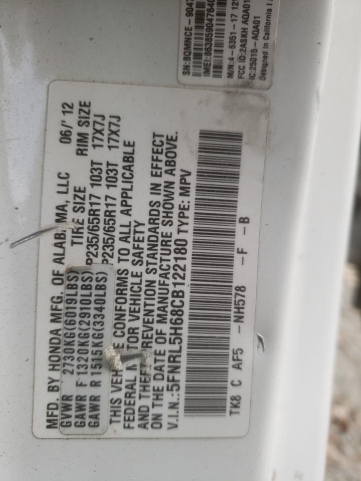 2012 Honda Odyssey VIN 5FNRL5H68CB122180 Copart auction photo, front end / side damage thumbnail 15