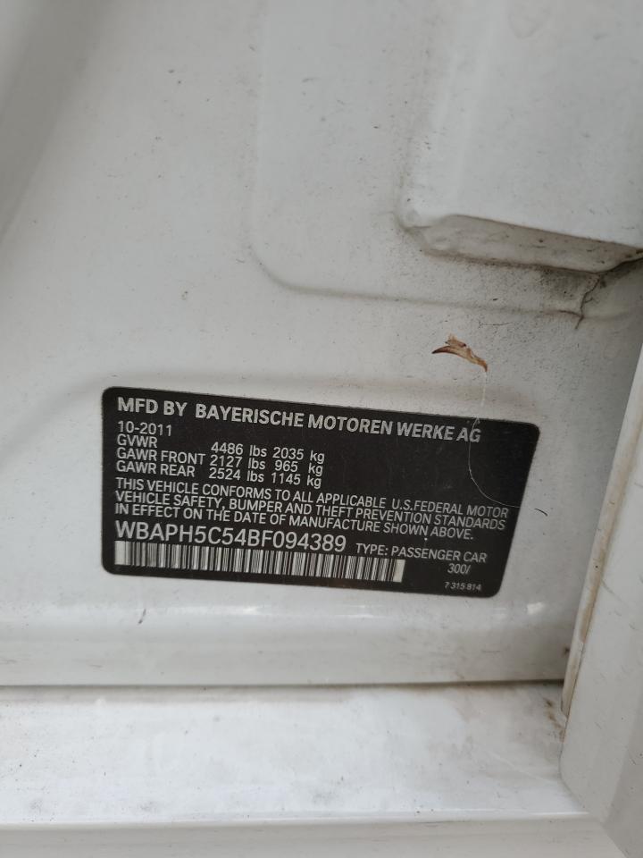 2011 BMW 3er VIN WBAPH5C54BF094389 Copart auction photo, front end damage thumbnail 14