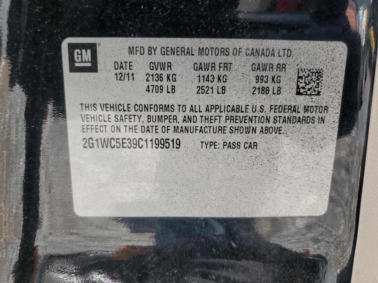 2012 Chevrolet Impala VIN 2G1WC5E39C1199519 Copart auction photo, front end damage thumbnail 12