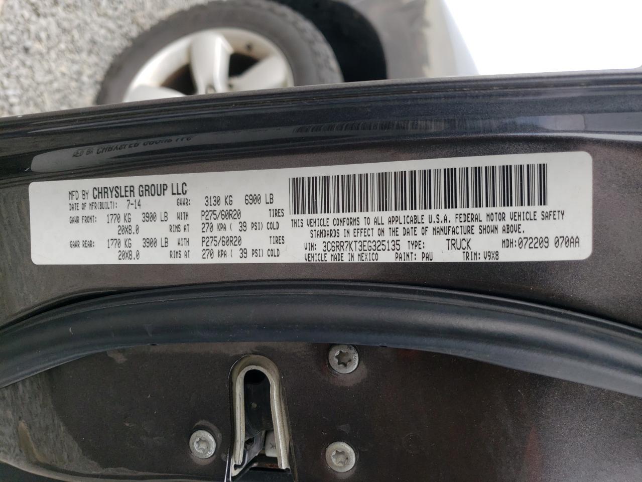 2014 RAM 1500 VIN 3C6RR7KT3EG325135 Copart auction photo, side damage thumbnail 12